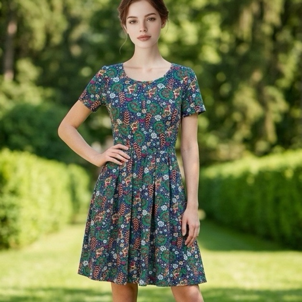 LuLaRoe A-Line Floral Short Sleeve Dress Size Medium